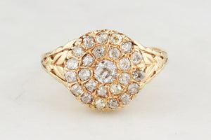 ANTIQUE VICTORIAN 1889 DIAMOND CLUSTER RING 18ct GOLD