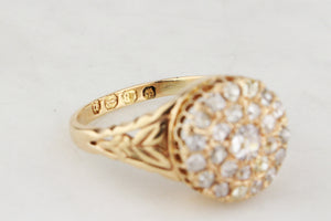 ANTIQUE VICTORIAN 1889 DIAMOND CLUSTER RING 18ct GOLD