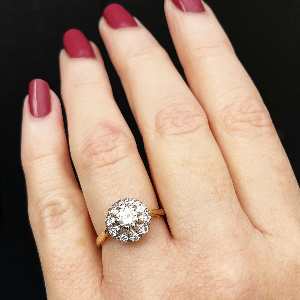 ART DECO c1930 .72ct DIAMOND CLUSTER RING 18ct GOLD