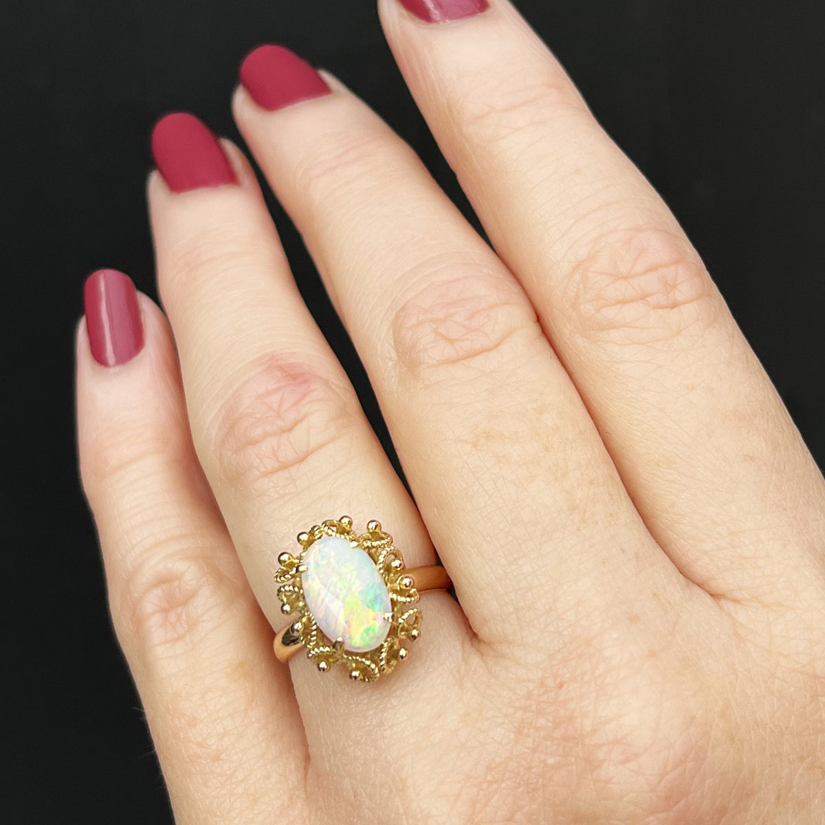 MID CENTURY c1960 SOLID OPAL RING 14ct GOLD