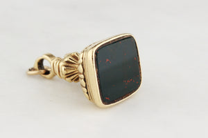 ANTIQUE VICTORIAN BLOODSTONE FOB SEAL 15ct GOLD