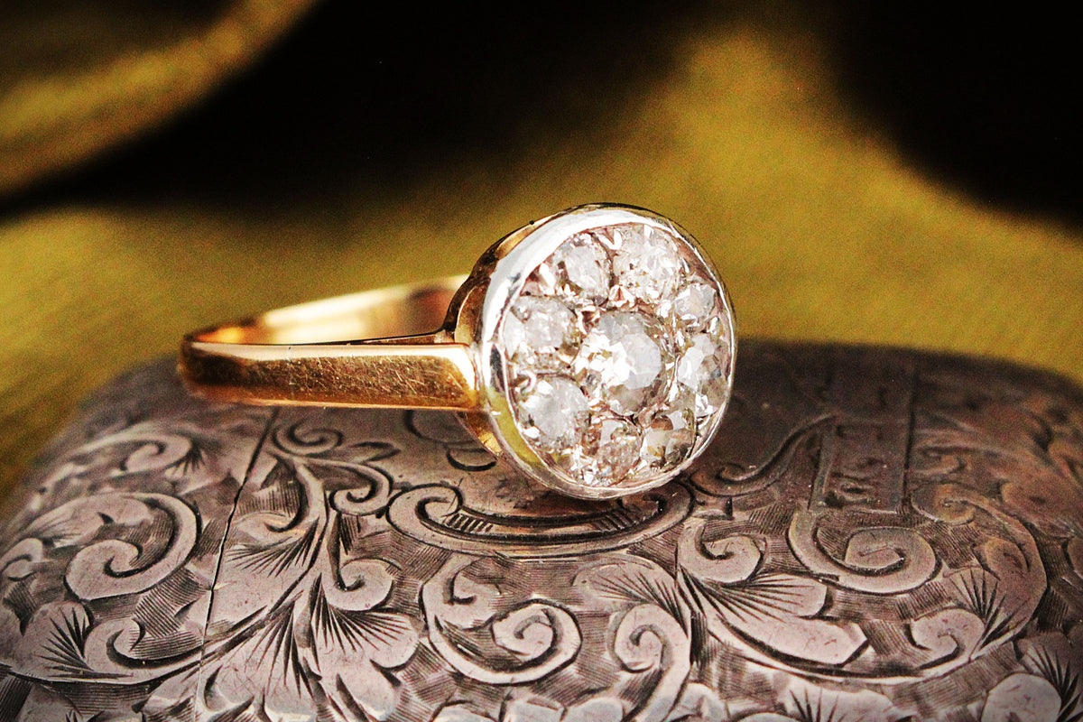 ANTIQUE EDWARDIAN 1.09ct DIAMOND CLUSTER RING 18ct GOLD