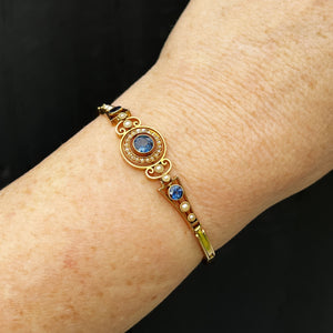 ANTIQUE EDWARDIAN c1900 SAPPHIRE & PEARL BRACLET 15ct GOLD