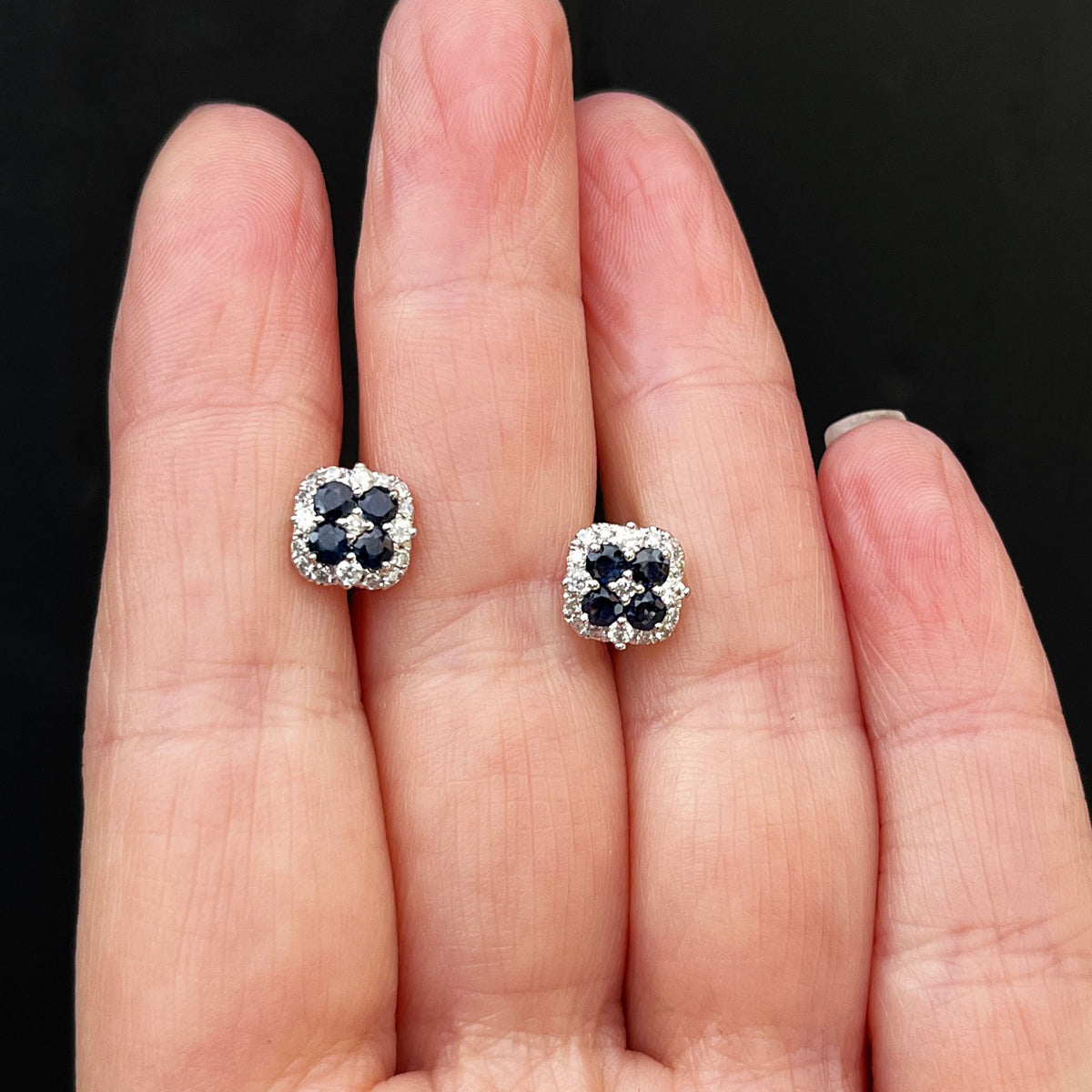 SAPPHIRE &amp; DIAMOND EARRINGS 14ct WHITE GOLD