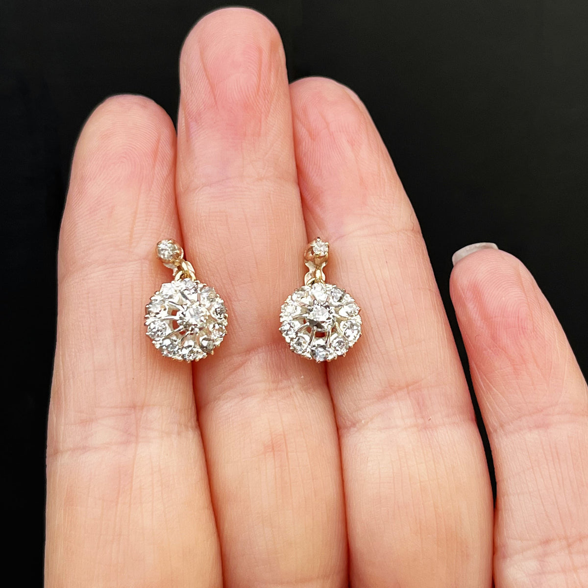 ANTIQUE EDWARDIAN c1910 .80ct DIAMOND EARRINGS 9ct GOLD
