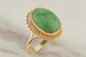 VINTAGE ESTATE 1993 JADE RING 9ct YELLOW GOLD