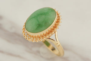 VINTAGE ESTATE 1993 JADE RING 9ct YELLOW GOLD