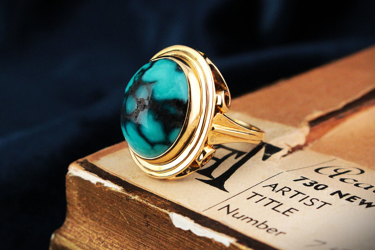 VINTAGE c1940’s TURQUOISE RING 18ct GOLD