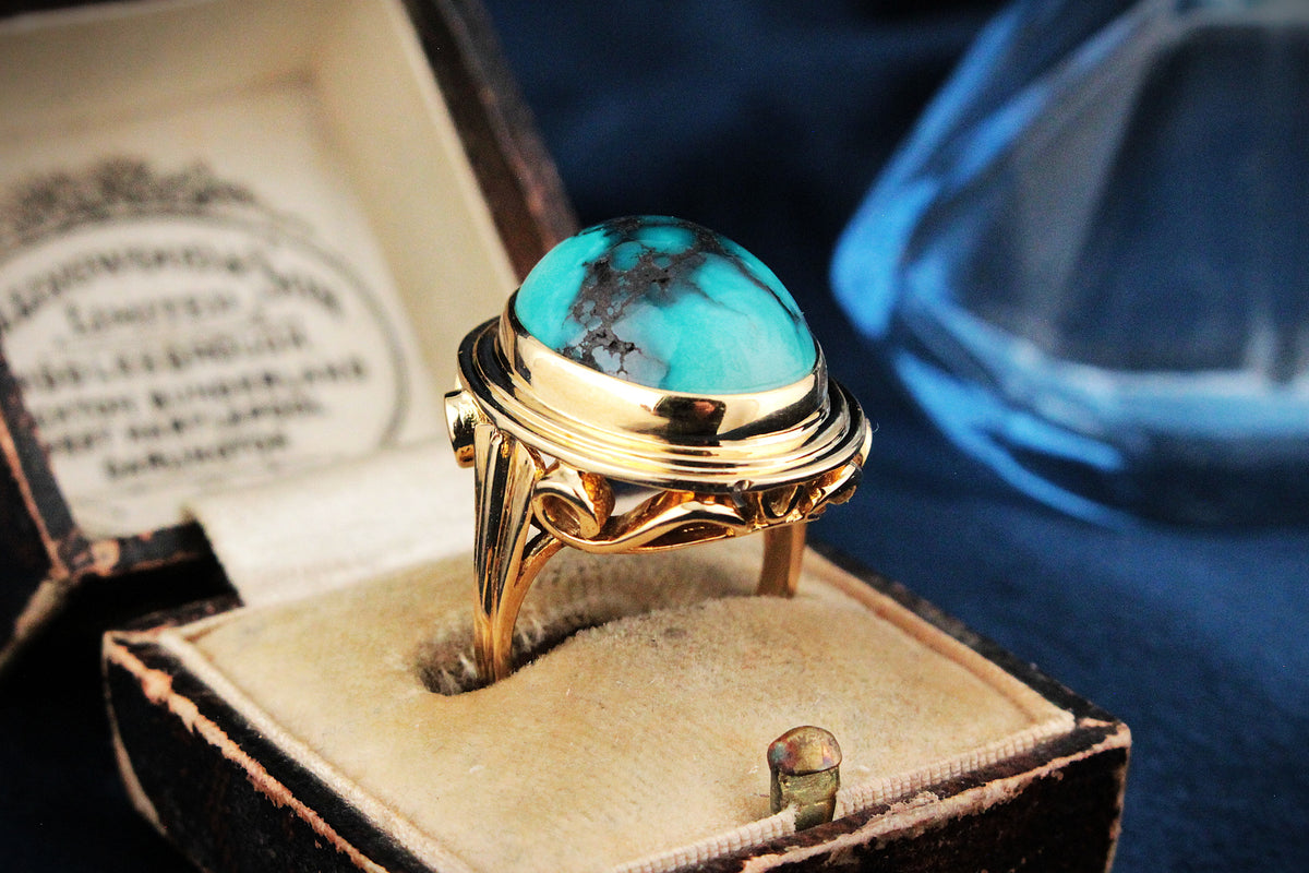 VINTAGE c1940’s TURQUOISE RING 18ct GOLD