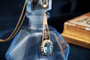 ANTIQUE EDWARDIAN c1900 BLUE PASTE PENDANT 9ct GOLD