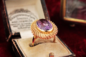 VINTAGE c1940’s AMETHYST COCKTAIL RING 18ct GOLD