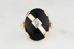 ART DECO c1930/40 ONYX & DIAMOND RING 10ct GOLD