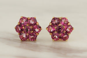 MODERN PINK TOPAZ FLORAL CLUSTER STUDS 9ct YELLOW GOLD