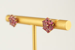 MODERN PINK TOPAZ FLORAL CLUSTER STUDS 9ct YELLOW GOLD