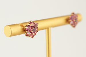 MODERN PINK TOPAZ FLORAL CLUSTER STUDS 9ct YELLOW GOLD