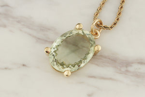 CONTEMPORARY 24.27ct PRASIOLITE PENDANT 14ct YELLOW GOLD