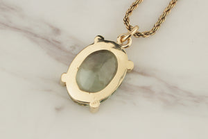 CONTEMPORARY 24.27ct PRASIOLITE PENDANT 14ct YELLOW GOLD