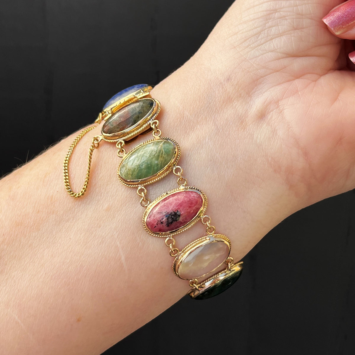 ANTIQUE EDWARDIAN c1910 GEMSTONE BRACELET 18ct GOLD