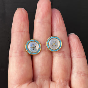 ANTIQUE ENAMEL & MOTHER OF PEARL EARRINGS 18ct GOLD