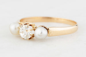 ANTIQUE VICTORIAN .50ct DIAMOND & PEARL RING 15ct GOLD
