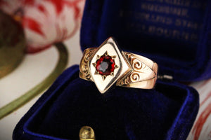 ANTIQUE EDWARDIAN STARBURST SET GARNET RING 9ct GOLD