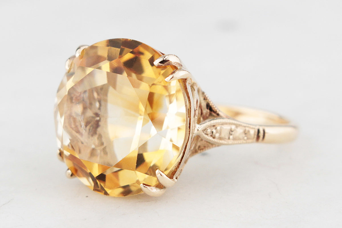 VINTAGE MID-CENTURY 13ct CITRINE RING 9ct GOLD