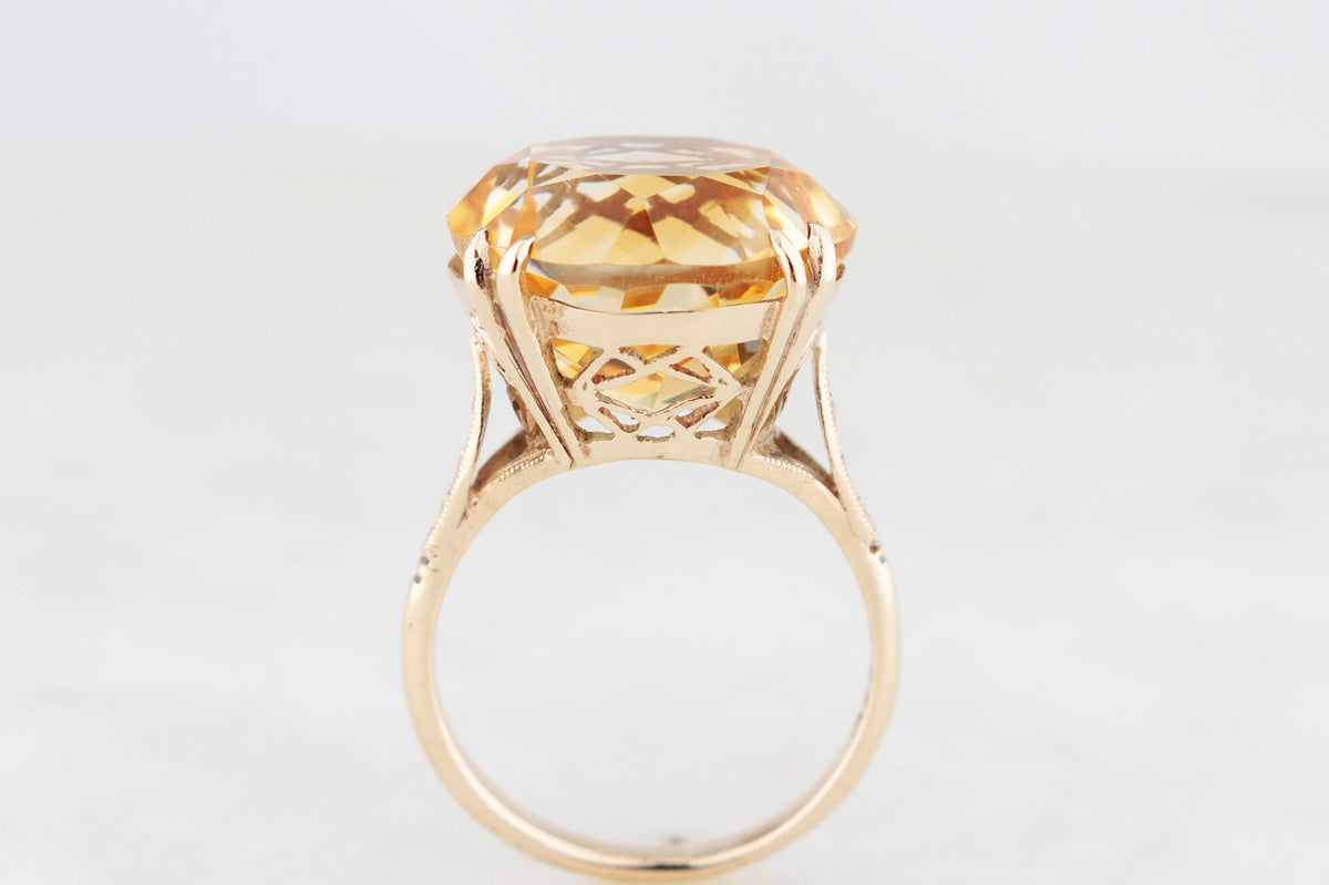 VINTAGE MID-CENTURY 13ct CITRINE RING 9ct GOLD