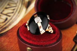 ART DECO c1930/40 ONYX & DIAMOND RING 10ct GOLD