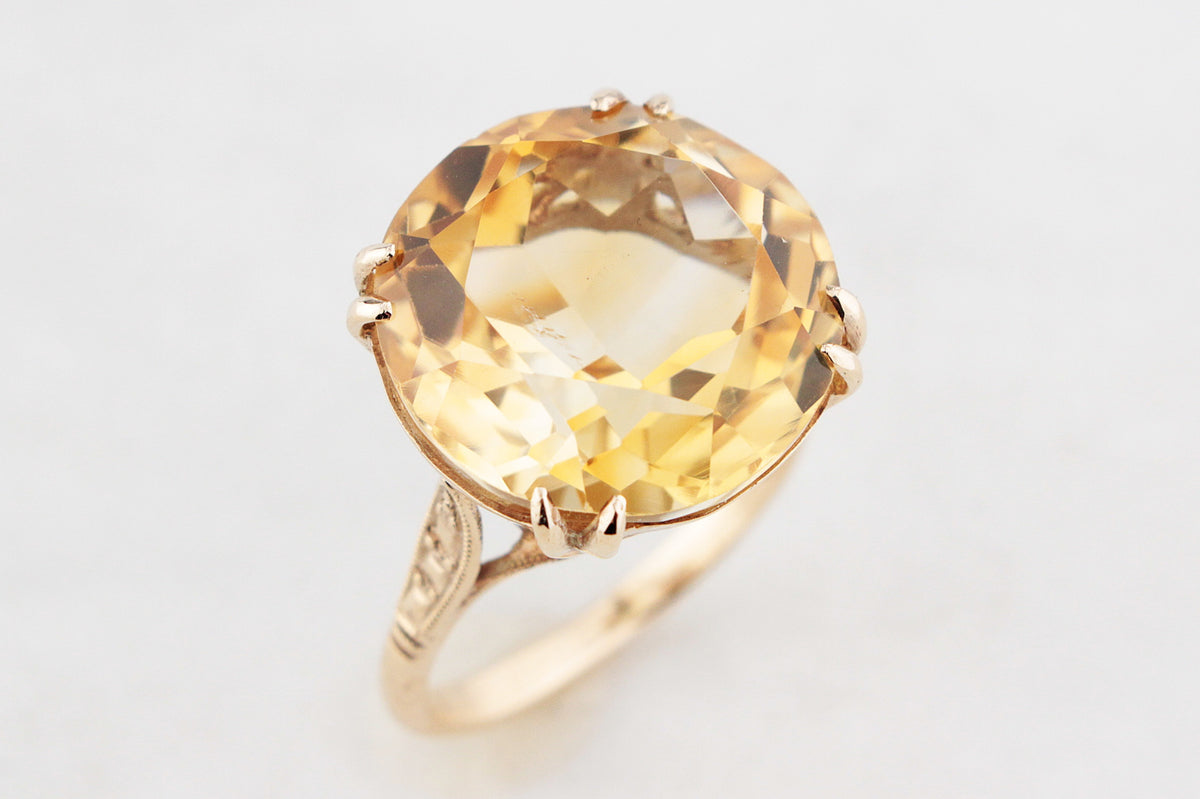 VINTAGE MID-CENTURY 13ct CITRINE RING 9ct GOLD