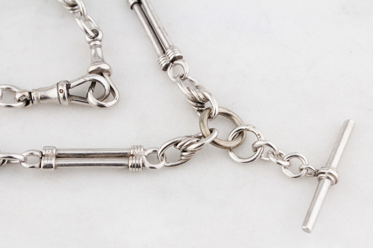 ANTIQUE VICTORIAN STERLING SILVER ALBERT CHAIN