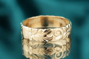 ‘THE JESS’ - ANTIQUE STYLE ETCHED BAND on 9ct YELLOW GOLD