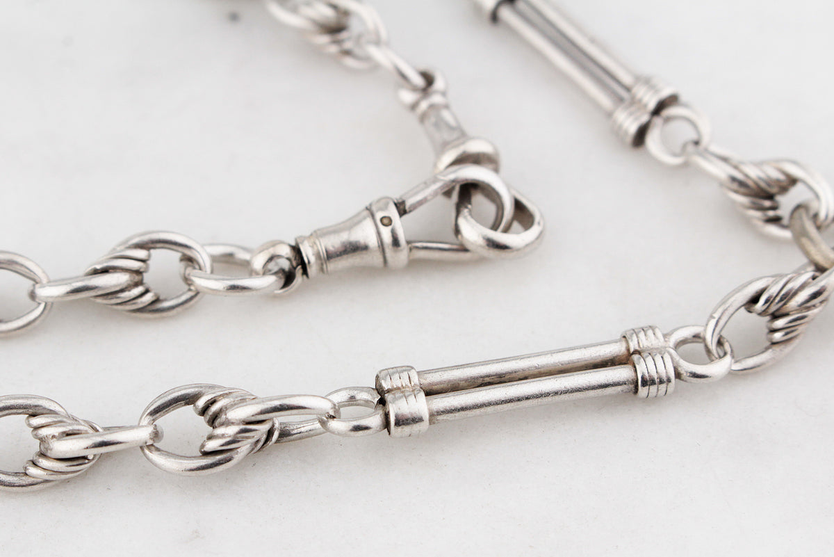 ANTIQUE VICTORIAN STERLING SILVER ALBERT CHAIN