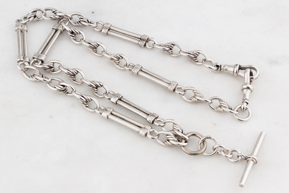 ANTIQUE VICTORIAN STERLING SILVER ALBERT CHAIN