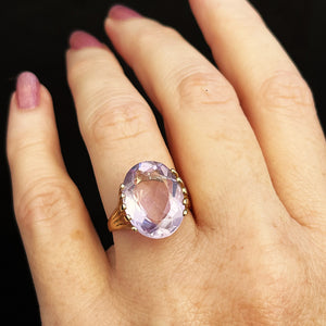 MID-CENTURY ROSE-DE-FRANCE AMETHYST COCKTAIL RING 9ct GOLD