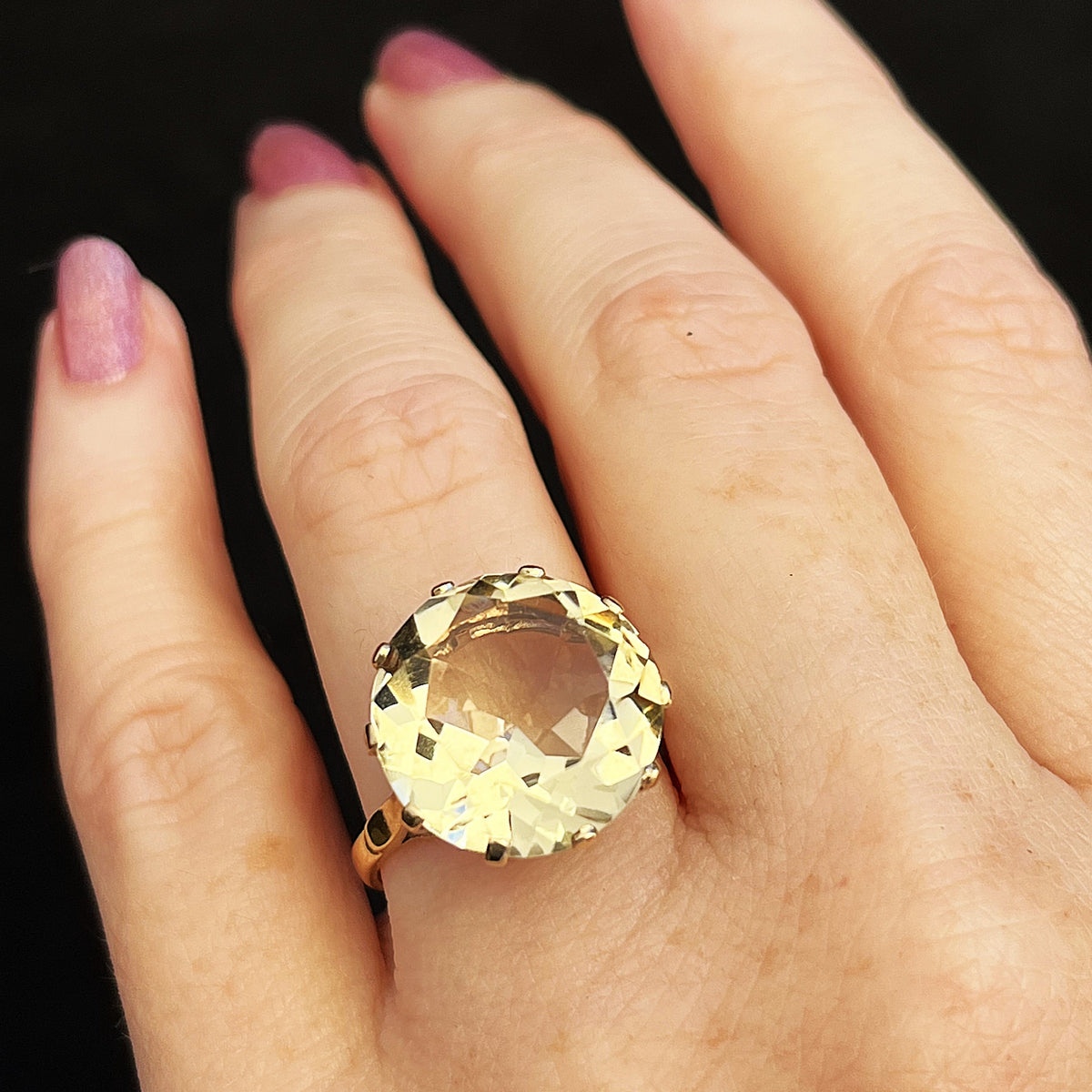 MID-CENTURY 11.70ct CITRINE COCKTAIL RING 9ct GOLD