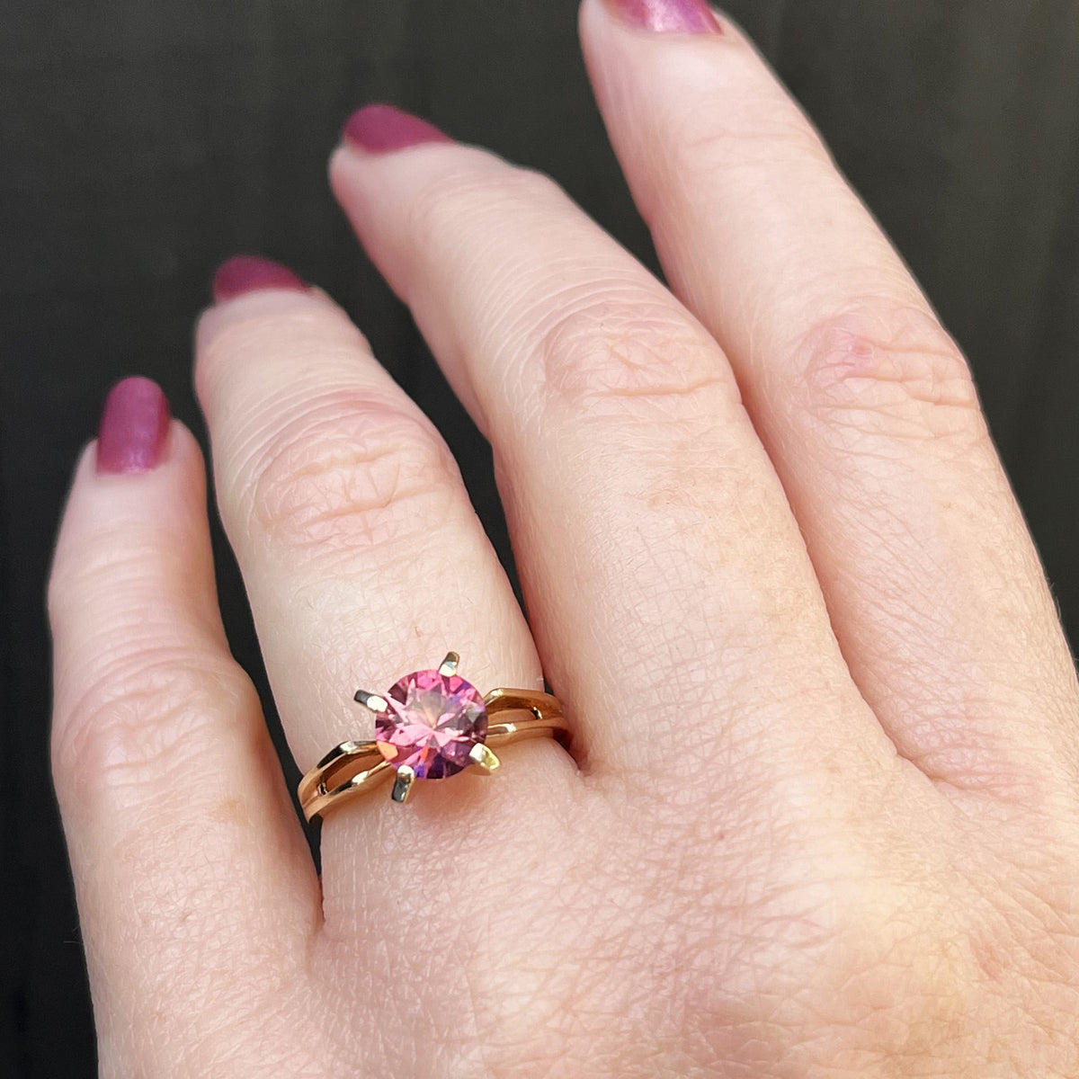 MID CENTURY PINK TOURMALINE RING 14ct GOLD