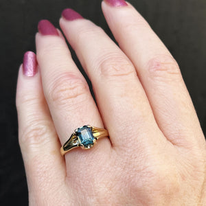 RETRO MID CENTURY TEAL SAPPHIRE RING 9ct GOLD