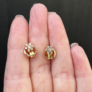 VINTAGE c1940 DIAMOND EARRINGS 14ct GOLD