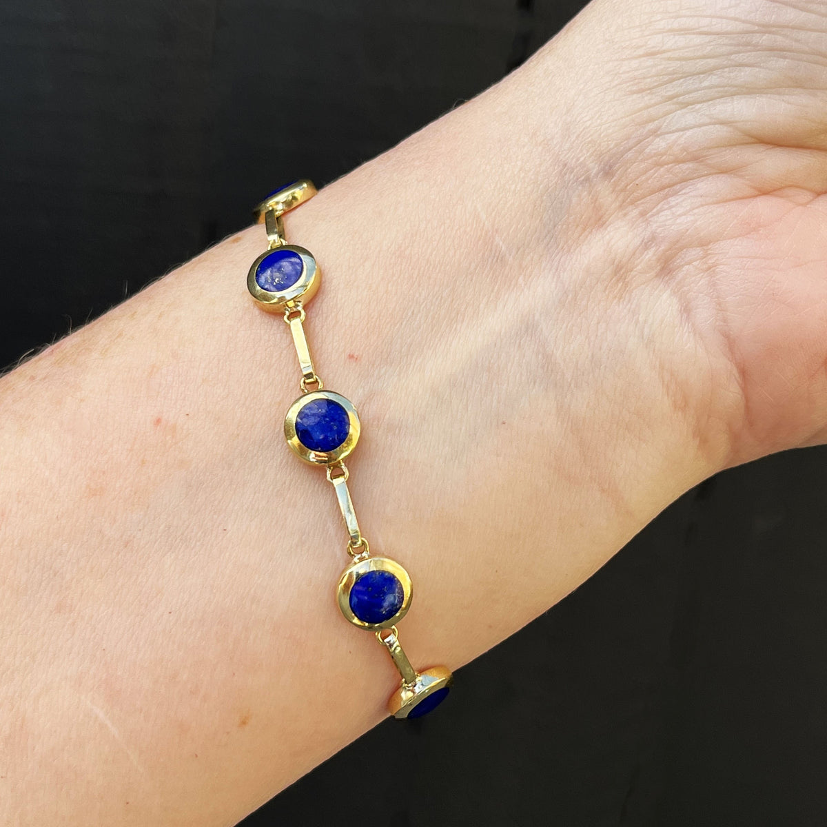 VINTAGE ESTATE LAPIS LAZULI BRACELET 18ct GOLD