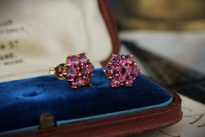 MODERN PINK TOPAZ FLORAL CLUSTER STUDS 9ct YELLOW GOLD