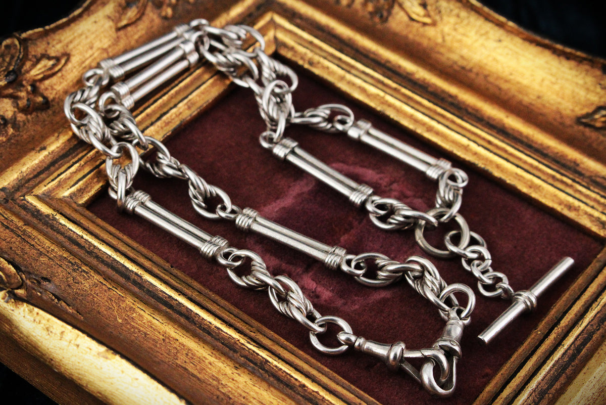 ANTIQUE VICTORIAN STERLING SILVER ALBERT CHAIN
