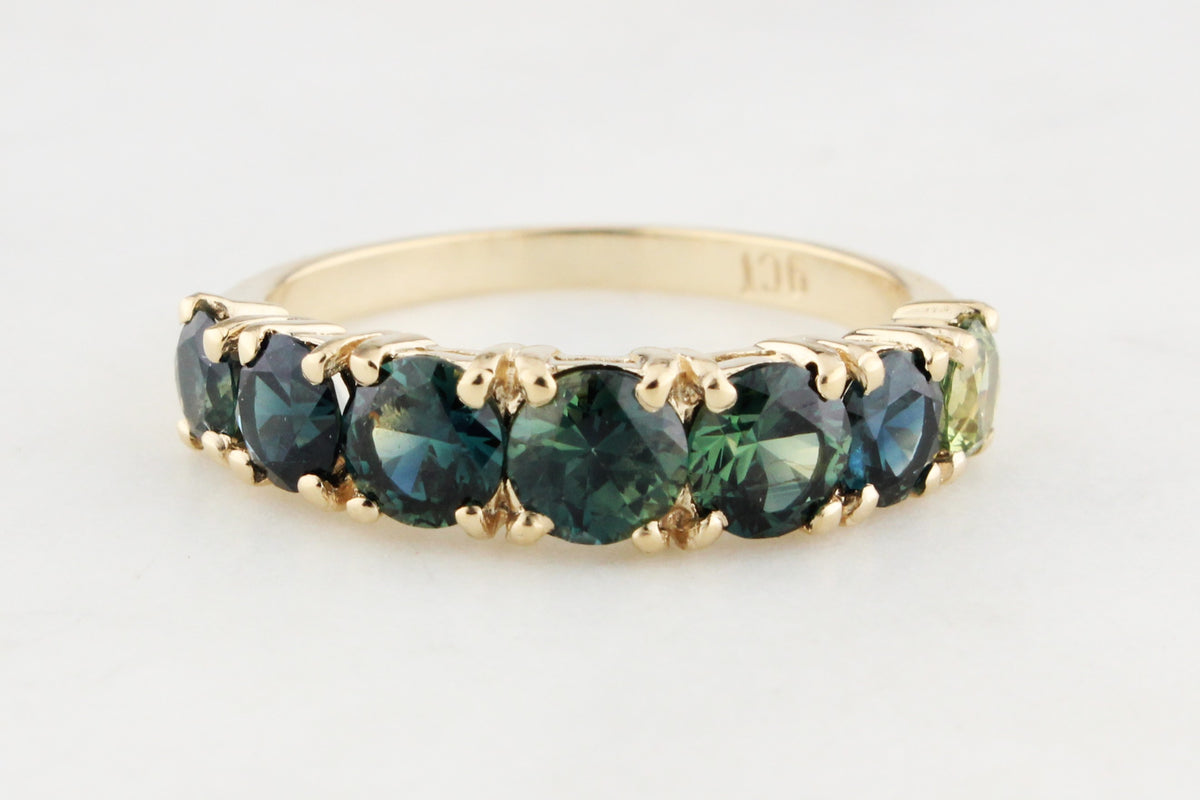 SEVEN STONE PARTI SAPPHIRE HALF HOOP 9ct GOLD