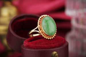 VINTAGE ESTATE 1993 JADE RING 9ct YELLOW GOLD