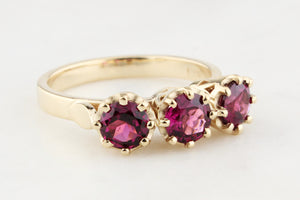 RHODOLITE GARNET TRILOGY RING 9ct GOLD