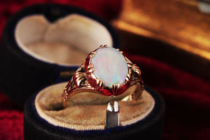 VINTAGE SOLID OPAL RING 9ct GOLD