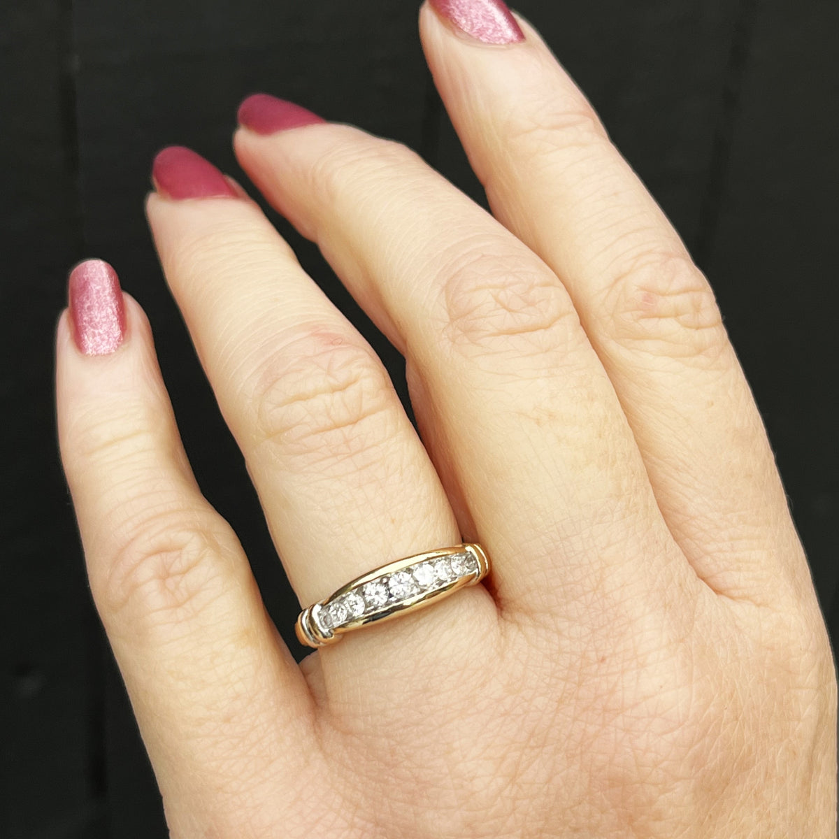 VINTAGE c1940/50 SEVEN STONE DIAMOND RING 14ct GOLD