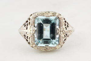 VINTAGE ART DECO 2.3ct AQUAMARINE RING 14ct GOLD