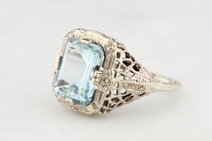 VINTAGE ART DECO 2.3ct AQUAMARINE RING 14ct GOLD