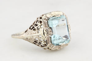 VINTAGE ART DECO 2.3ct AQUAMARINE RING 14ct GOLD