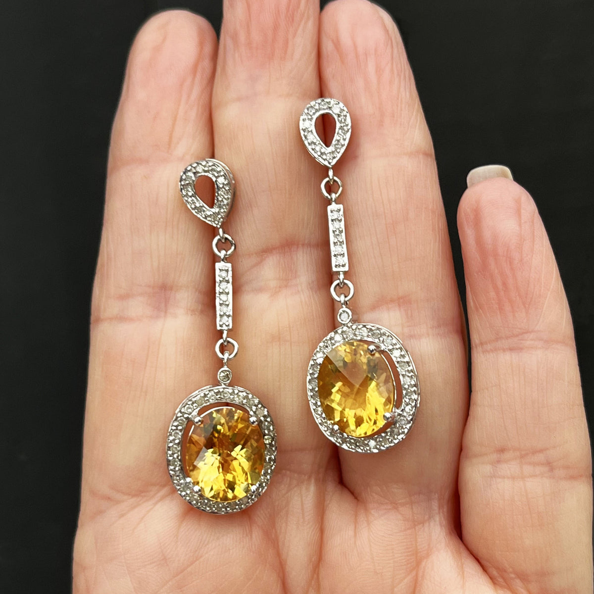 MODERN CITRINE &amp; DIAMOND EARRINGS 14ct GOLD
